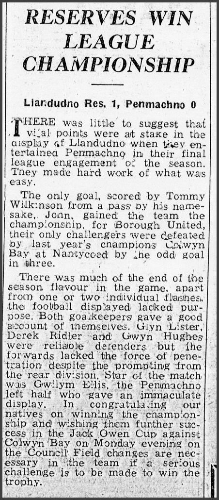 Llandudno res.1-0 Penmachno write up amended